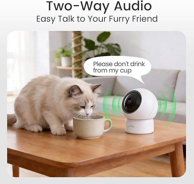 youkey 2.5K HD Indoor Pet Camera, Two-Way Audio Chat to Your Pets, 360° AI Pet Tracking, Privacy Mode, No Monthly Fees, Pet/Human Detection, Night Vision, WiFi 6（2.4GHz & 5GHz）