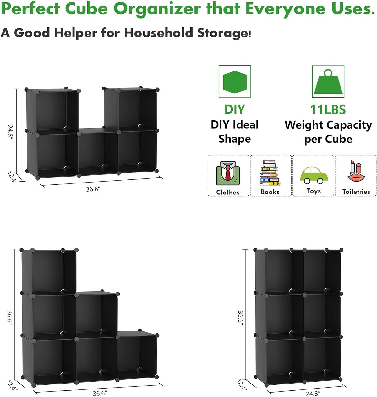 C&AHOME 6-Cube Storage Organizer Cube Shelf Closet Storage Bookcase, Black
