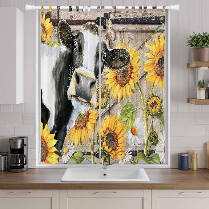 Retro Farmhouse Flower Living Room Curtains 84 Inch Length, Window Curtains Tab