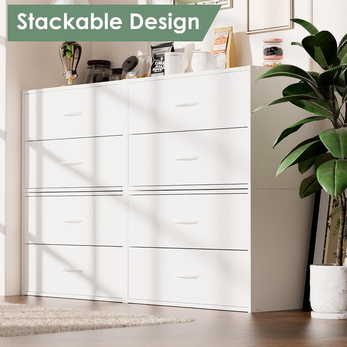 PrimeZone 2 Wood Drawers Closet Dresser Storage Organizer Stackable White
