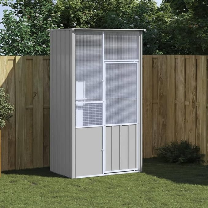 Bird Cage Galvanized Steel, Large Bird Cage with Wire Mesh Grids and Lockable Door, Aviary Spacious and Versatile Cage Ideal for Birds, Rabbits, Chickens, Gray 45.3"x30.7"x78.7"