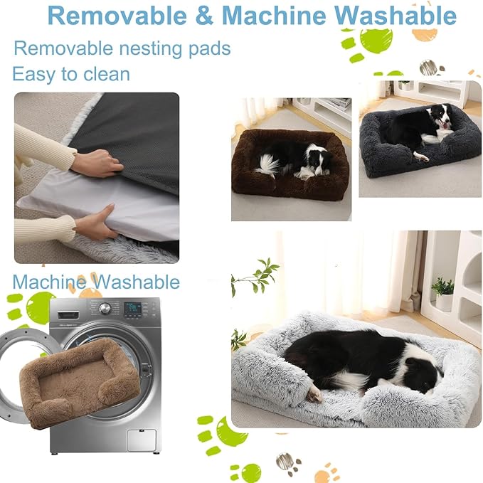 Dog Beds Large Sized dog Orthopedic, Sofa Dog Bed with Waterproof Lining and Nonskid Bottom, Rectangle Washable Dog Bed for Medium Small Dogs and Cats Comfortable ( Color : Khaki , Size : 23 x 18" )