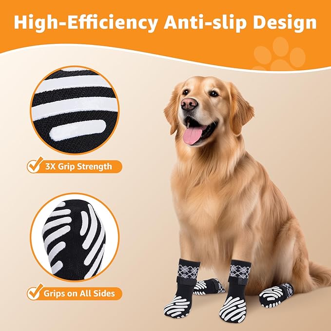 LOOBANI Dog Socks to Prevent Licking Paws - Dog Socks for Hardwood Floors Anti Slip for Traction Control - Dog Grippy Socks for Senior Dog Small Medium Large Dogs on Tile Floors, Black XS