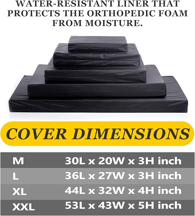 Dog Bed Covers 36L × 27W × 3H Inch Washable Black Thickened Waterproof Oxford Fabric with Handles and Zipper Reusable Dog Bed Liner for Medium 50-55 Lbs