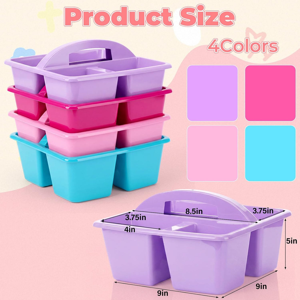 Kathfly 12 Pack Classroom Caddy Organizer with Handle Bulk, Purple Pink