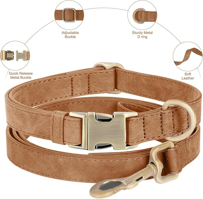 Genuine Leather Dog Collar - Adjustable Pet Collar with Quick Release Metal Buckle, Soft Skin Friendly Real Leather Collar for Small, Medium, Large Dogs (Brown, M：Fit 12-20" Neck)