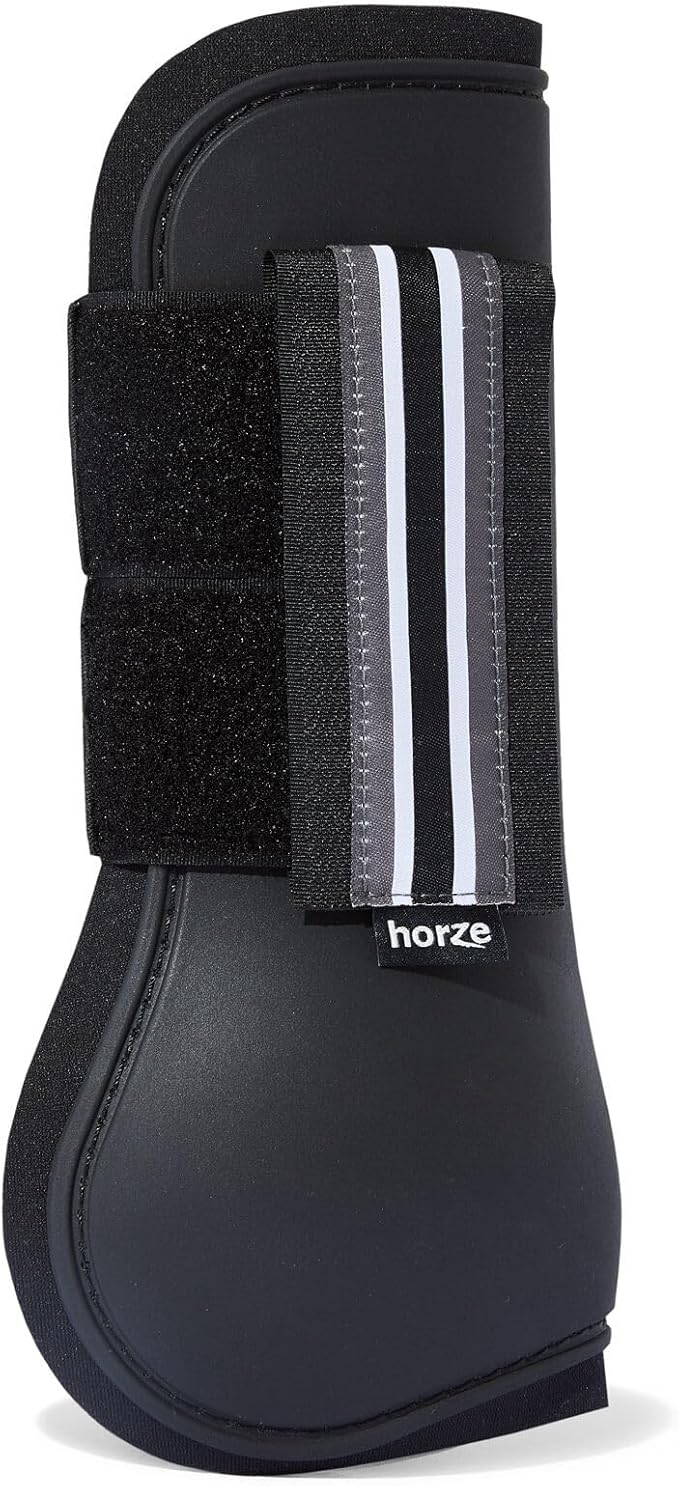 HORZE Adepto Open Front Tendon Boots | Durable Shell with Neoprene Lining - Black - Warmblood