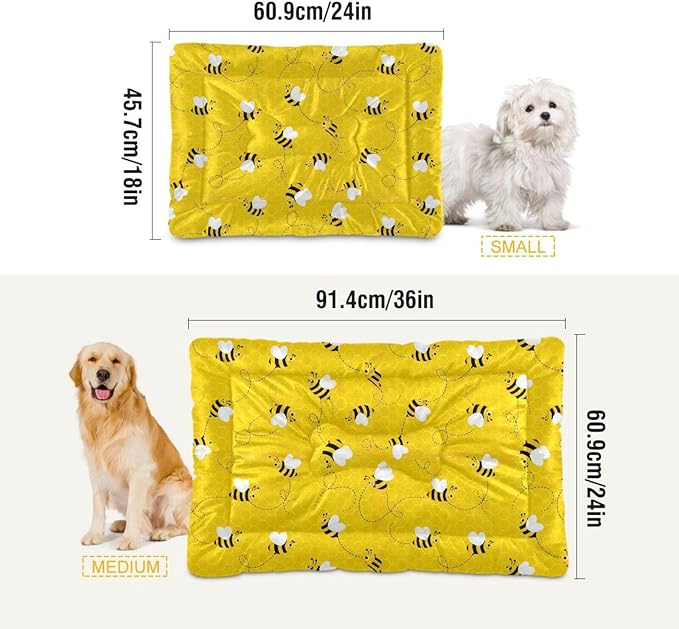 Emelivor Bees Yellow Dog Cat Bed Washable Crate Pet Bed Anti-Slip Comfortable Breathable Crate Kennel Pad for Indoor Small Medium Large Dogs Cats,36x24in
