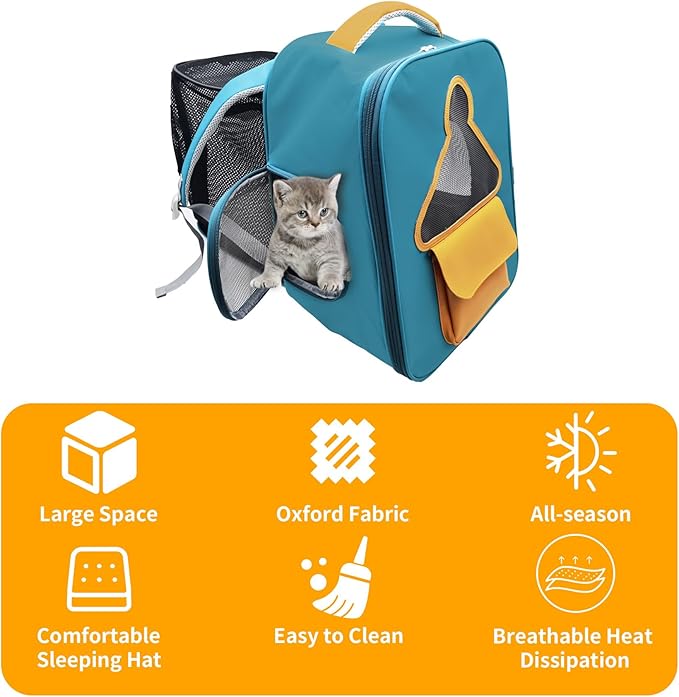 Cat Backpack Carrier,Soft Cats Carrier with Breathable Mesh,Pet Carrier for Small Dog Up to 16lbs,Dog Carrier Backpack,Durable Oxford Fabric for Outdoor&Travel