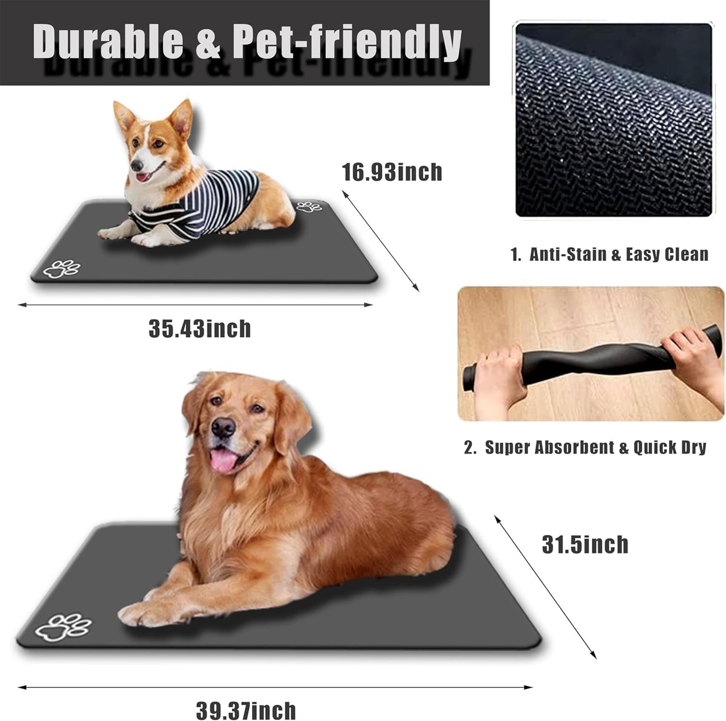 Large Boho Dog Cat Food Mats for Floors, Absorbent Dog Bowl Mat for Food and Water Dispenser Mat, Quick Dry Pet Supplies (Dark Vintage, 40 * 32)