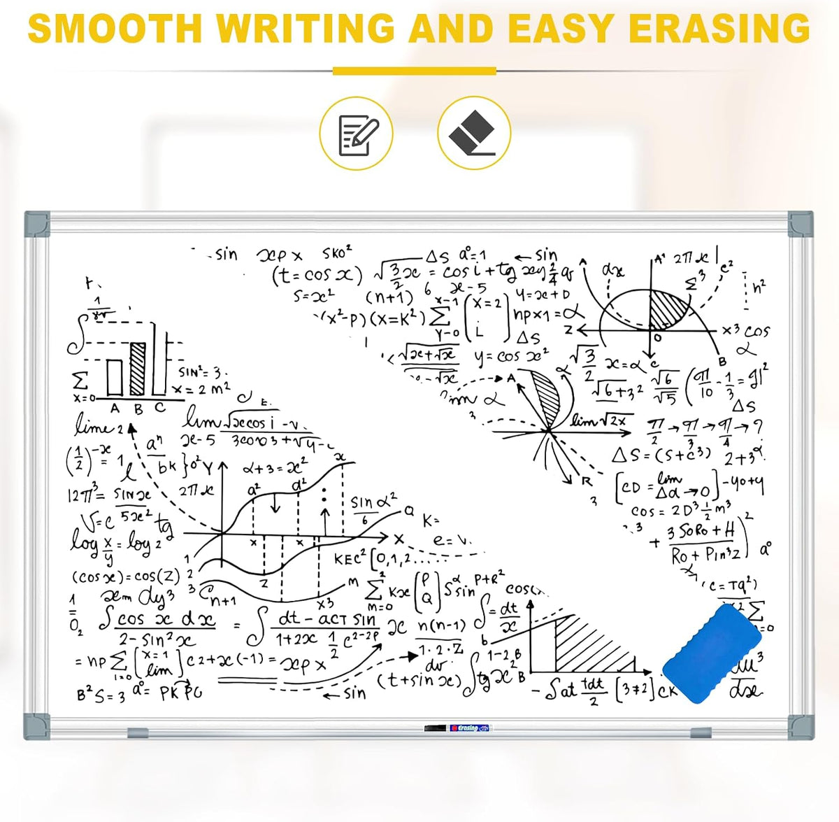 H-Qprobd Magnetic Dry Erase White Board, Dry Erase Board for Wall 48" X 36" Aluminum Frame, Hanging Whiteboard for Home, School, Office, Kitchen
