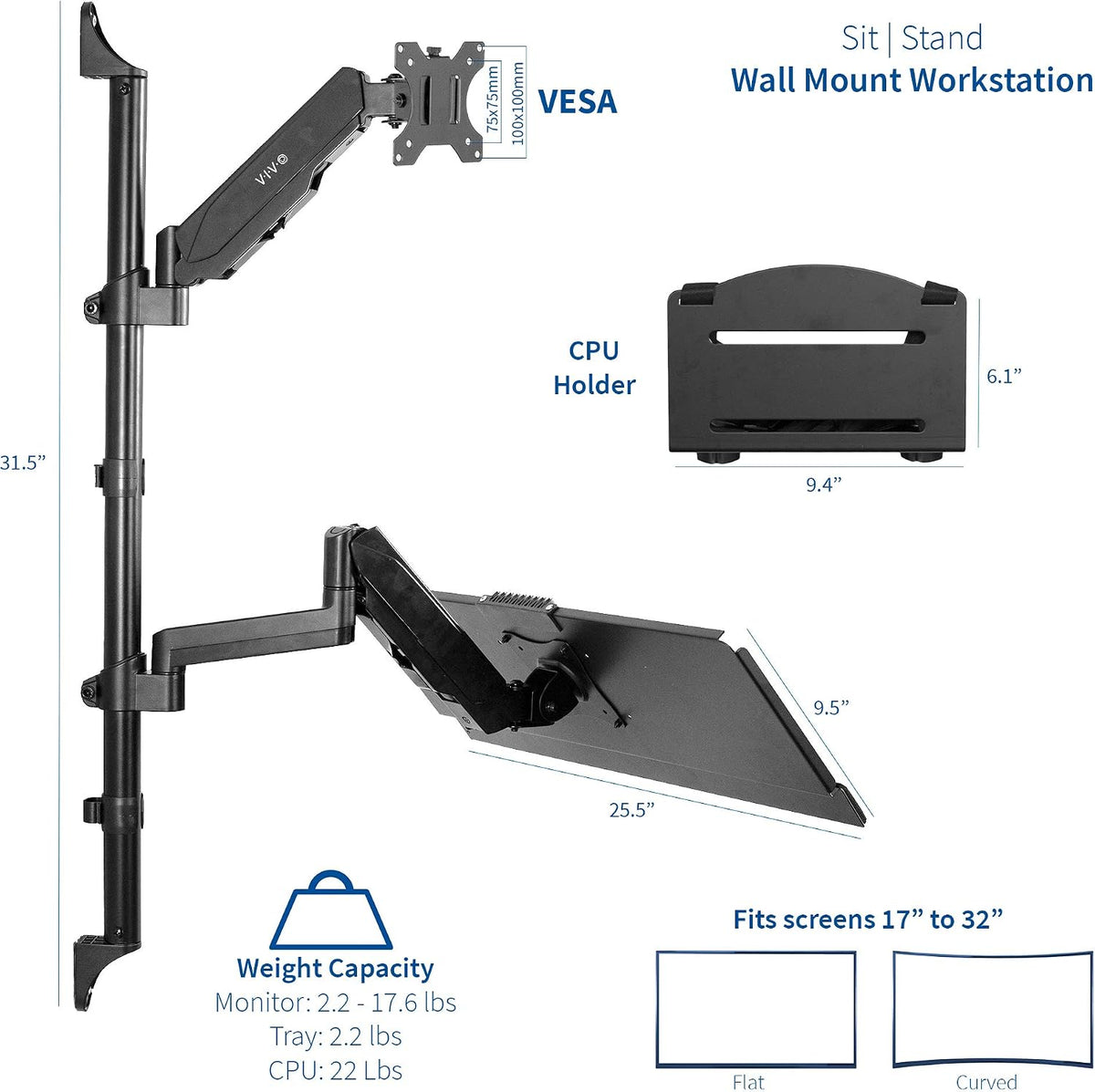VIVO Black Clamp-on Monitor & Keyboard Tray Desk Mount, STAND-SIT1BW