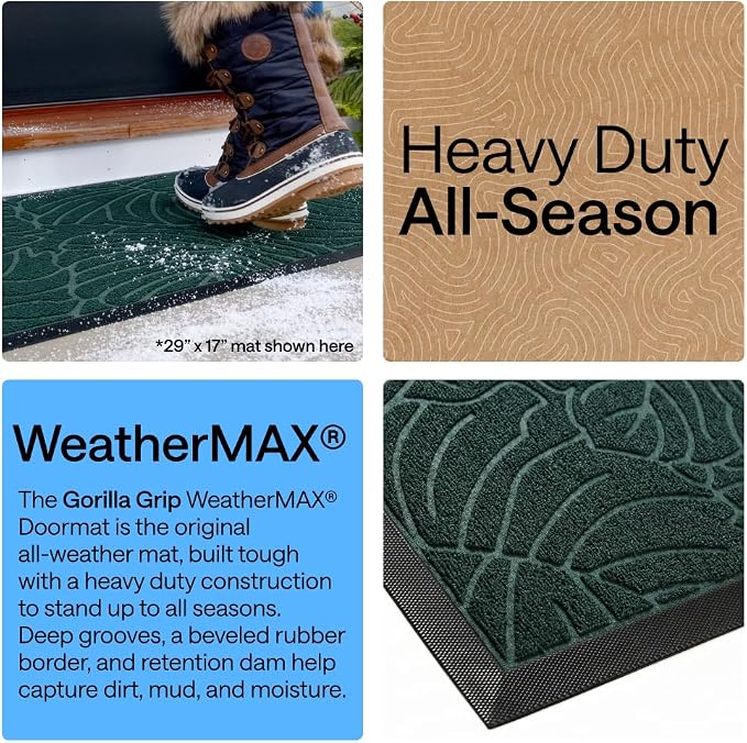 GORILLA GRIP 100% Waterproof All-Season WeatherMAX Doormat, US Designed Natural