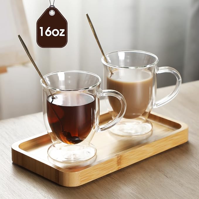 Gejoy 6 Sets Double Wall Glass Coffee Mugs
