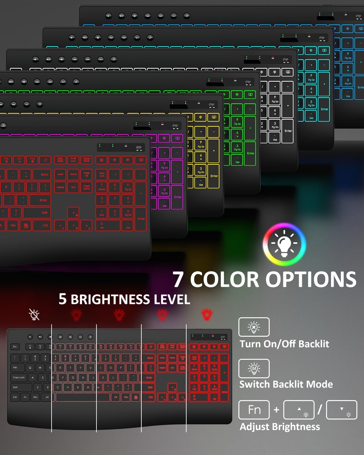 Wireless Keyboard and Mouse Combo, 9 Backlit Effects, 4000mAh Rechargeable Backlit Keyboard with Wrist Rest, 6 Button Mouse, 2.4G Full Size Quiet Keyboard Set for Computer, PC, Laptop, Mac, Windows