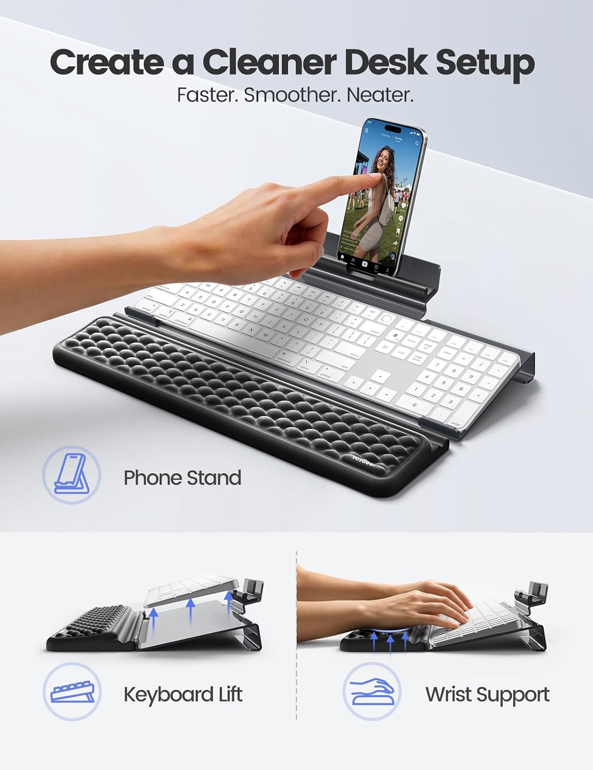 Vaydeer Wrist Rest with Keyboard Stand and Phone Holder, Keyboard Riser Set