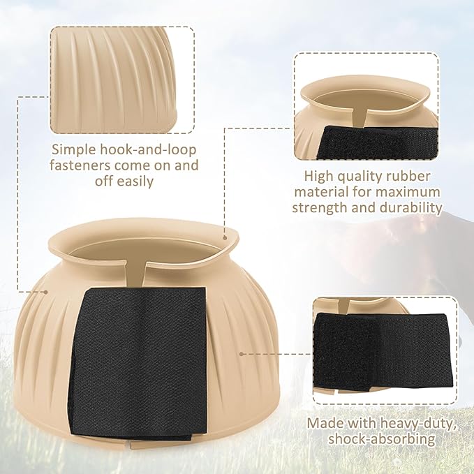 Abbylike Bell Boots for Horses 1 Pair/2 Pair Available, Protect Against Hoof Impact Trauma, Rubber Bell Boots Horse Care for Turnout, No Rub Design Wrap Hook and Loop