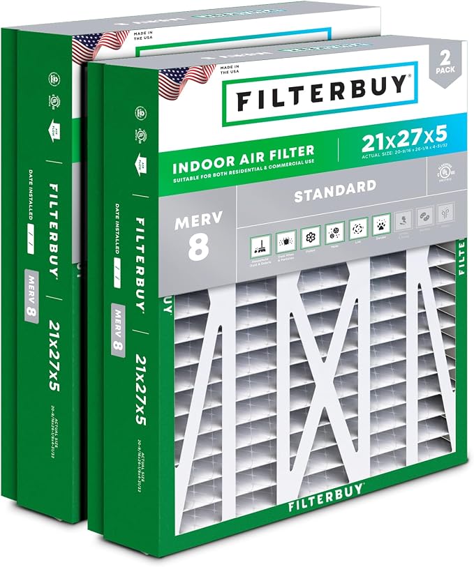 Filterbuy 21x27x5 Air Filter MERV 8 Essential Dust & Allergy Defense, Pleated