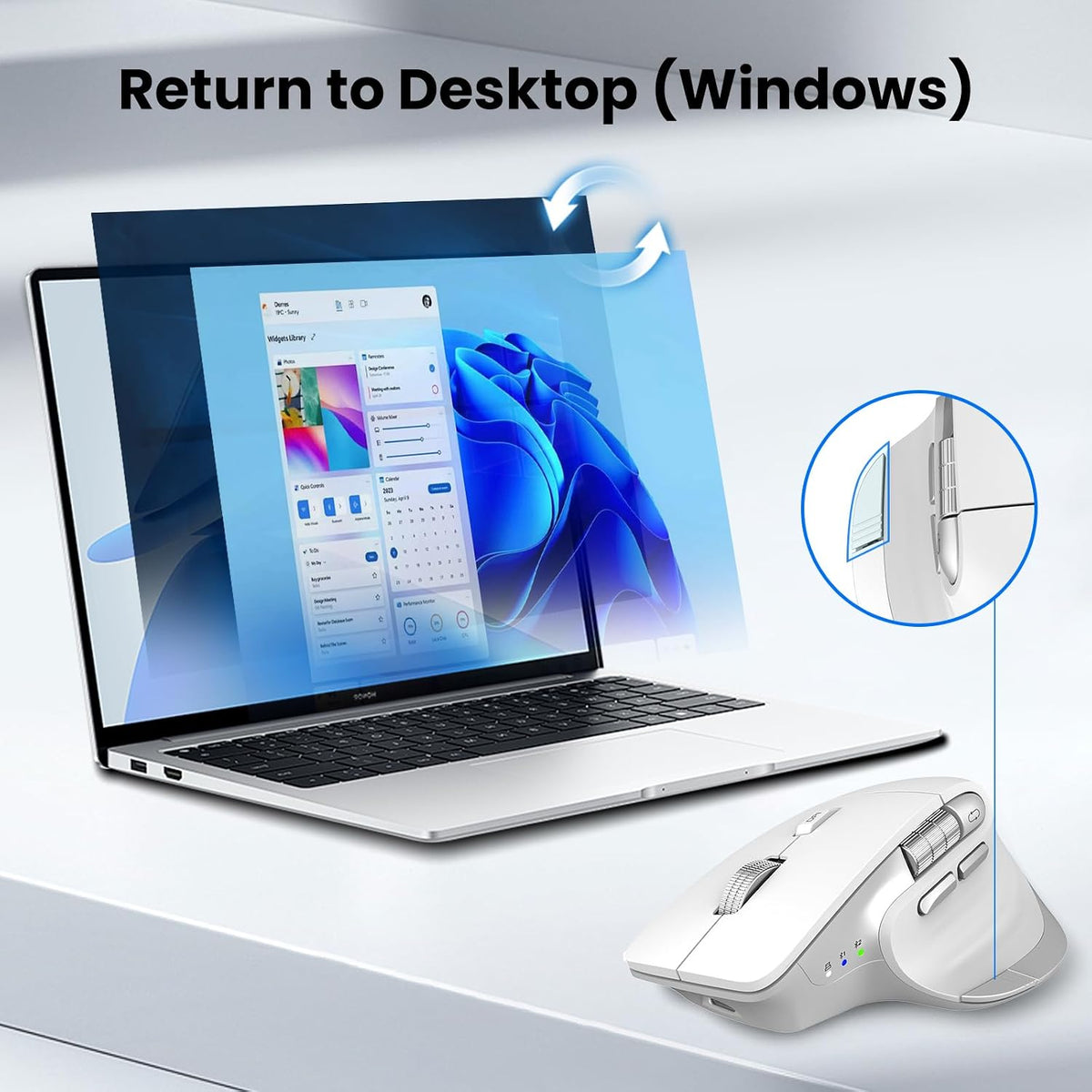 CITLLA Wireless Bluetooth Mouse, Ergonomic Rechargeable Silent Mouse with Multi-Device, Adjustable DPI, Flying Scroll & Thumb Wheel, Bluetooth Mice for Laptop, Computer, Tablet, Smartphone (White)