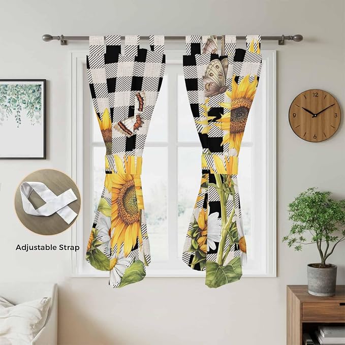 Sunflowers Living Room Curtains 84 Inch Length, Window Curtains Tab Top