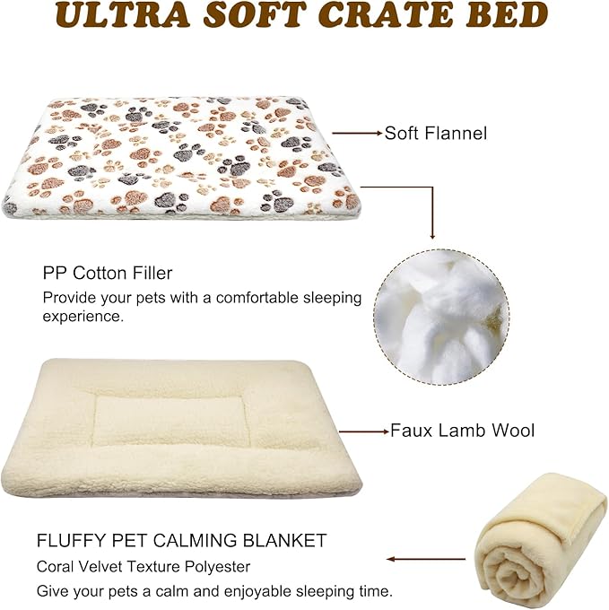 Cat Dog Bed Mat & Blanket, Reversible Pets Crate Pad Bed Mat and Ultra Soft Warm Fleece Calming Blanket for Small Puppy Kitty, Washable