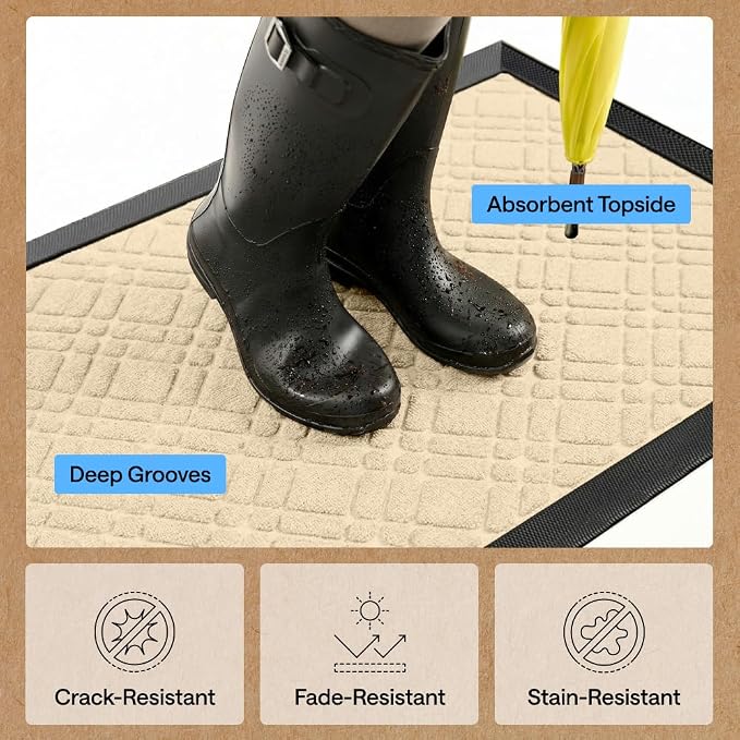 GORILLA GRIP 100% Waterproof All-Season WeatherMAX Doormat US Designed Natural