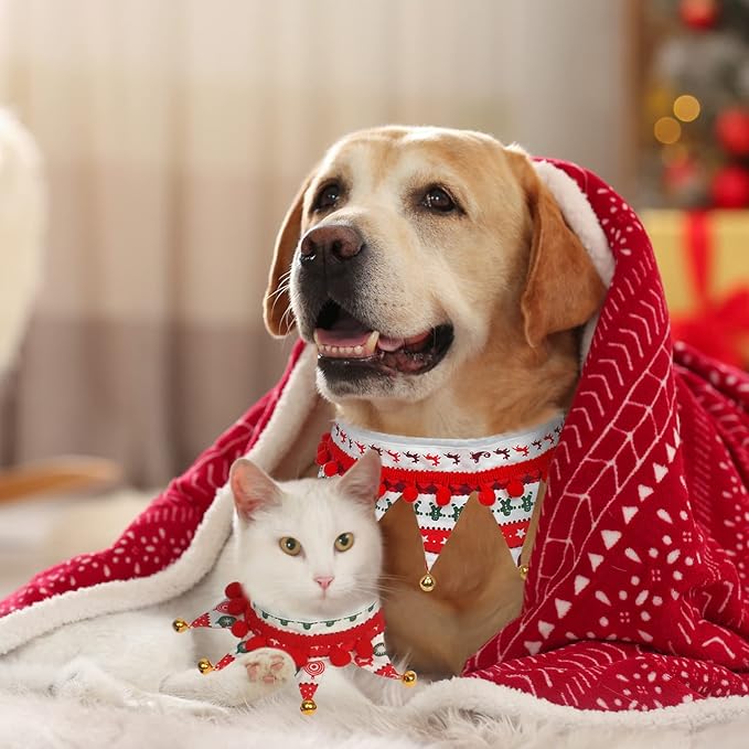 Christmas Dog Collar with Bells,Holiday Dog&Cat Knitted Jingle Dress,Pet Costume Bandana Scarf for Puppy Kitty (L)
