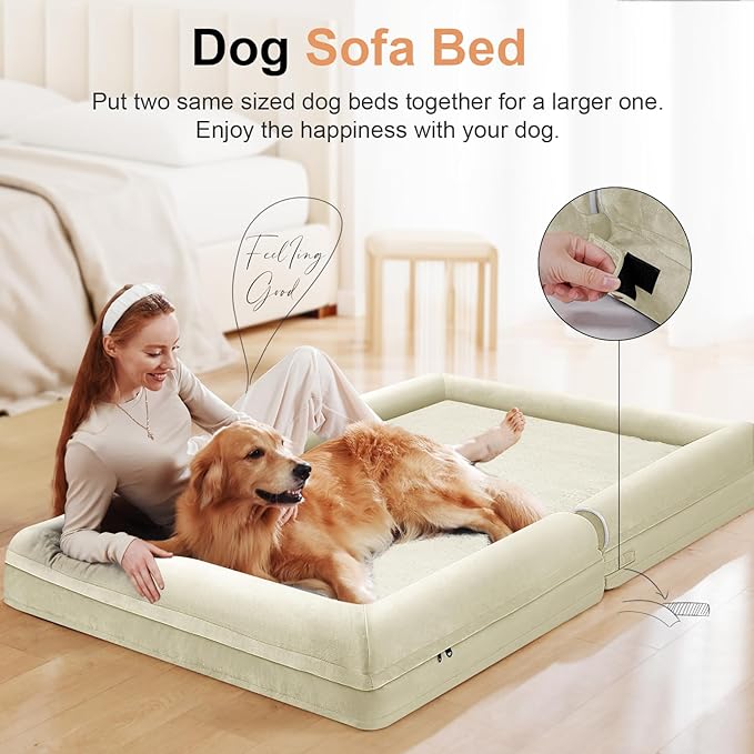 Large Dog Bed Orthopedic Washable: Beds Bolster XL Bed Medium Large Dogs Egg Crate Foam Couch Sofa Waterproof with Removable Cover - Beige