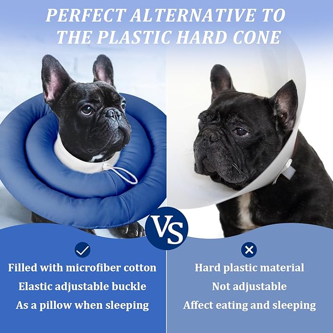 IDOMIK Dog Recovery Collar, Waterproof Soft Dog Cone After Surgery, Comfy Protective Elizabethan Collar Alternative for Dogs Cats, Adjustable Pet Neck Donut Cone Anti-Licking Biting Wounds,Navy,2XL