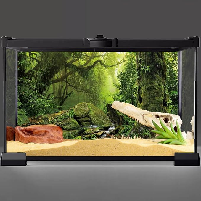 AWERT Tropical Forest Terrarium Background Stream Green Huge Tree Reptile Habitat Background Foggy Rainforest Aquarium Background 36x24 inches Durable Polyester Background