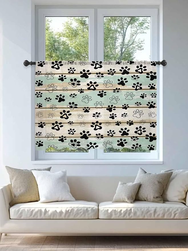 Sheer Curtains 54 Inch Length, Sage Green Beige Farmhouse Semi Sheer Curtains