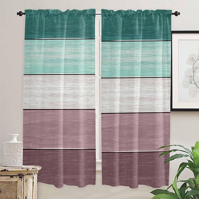 Retro Farm Woodcuts Texture Window Valance Curtains, 2 Panel
