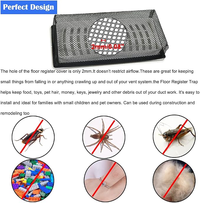 4"x12" Floor Register Trap Covers Screen Air Vent Filters