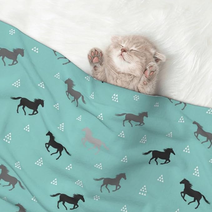 Double Sided Pet Bed Blanket for Added Cushion Warmth, Wild Horses, Reversible Cover with Textured Dot Surface for Existing Beds Standalone Mat