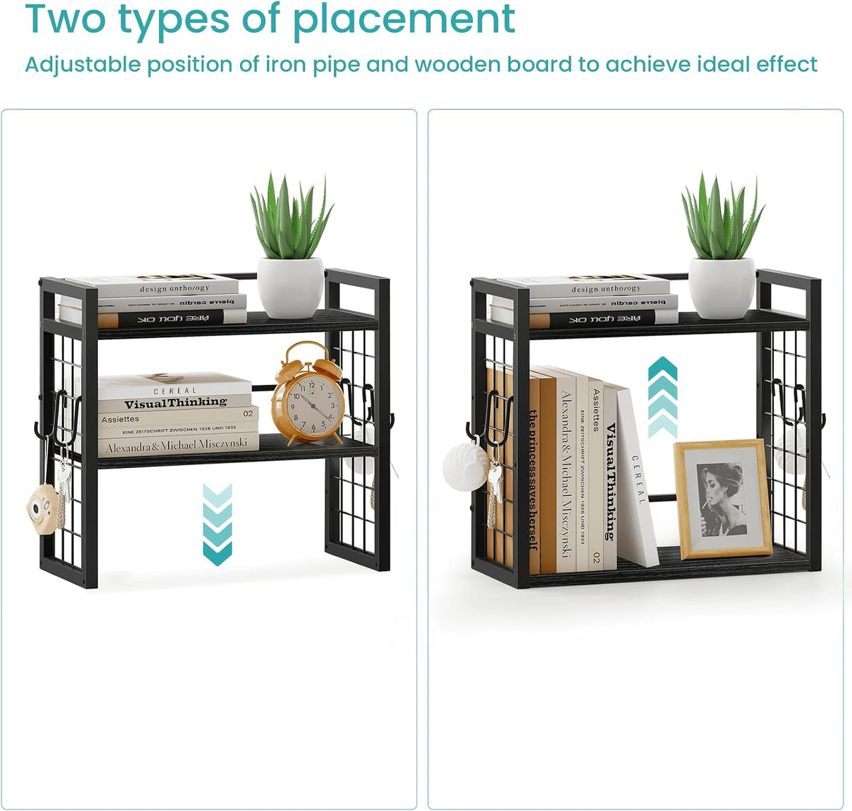 ELITEROO Desk Shelf Organizer, 2 Tier Wooden Desktop Bookshelf, Black