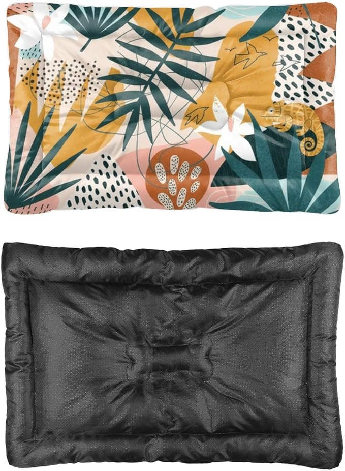 Modern Tropical Colorful Washable Dog Beds for Crates Cage Mat for Dog Crate Kennel Pads Crates Crate Bed Washable Non-Slip Bed Patio Mat Small Indoor Outdoor 24X18 Inch
