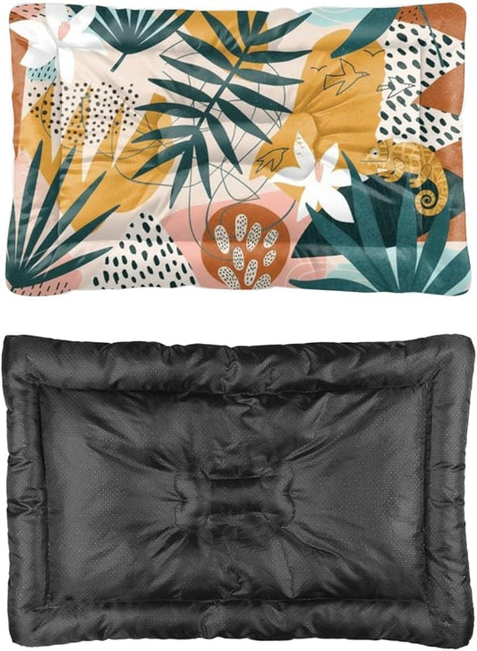 Modern Tropical Colorful Washable Dog Beds for Crates Cage Mat for Dog Crate Kennel Pads Crates Crate Bed Washable Non-Slip Bed Patio Mat Small Indoor Outdoor 24X18 Inch