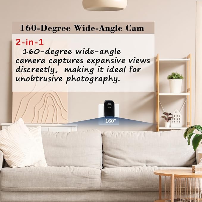 WiFi Smart Camera Charger with Premium Wide-Angle 160° – Live Remote View – 2.4G WiFi – Best Mini Type‑C Plug Camera for Pets & Home – Real Time Monitoring - iOS Android App