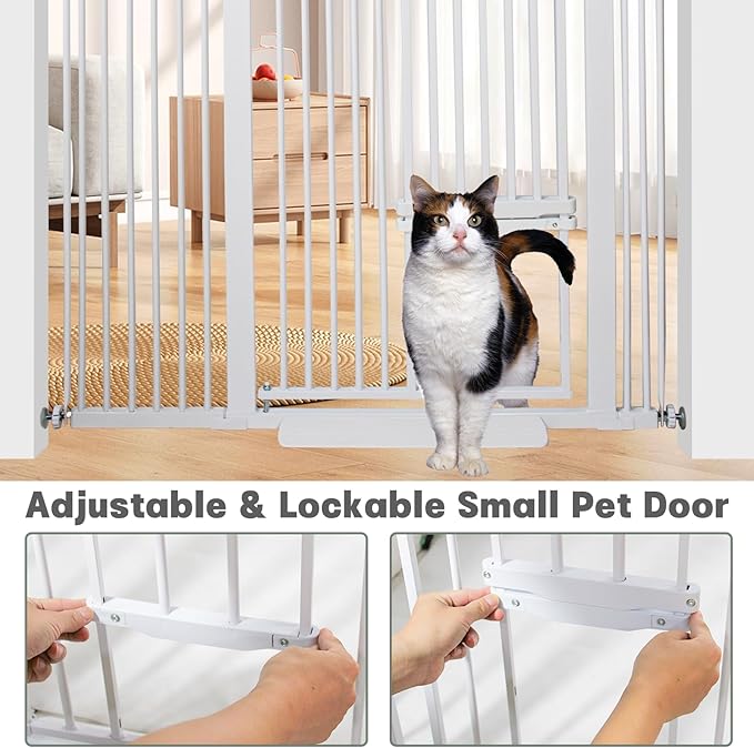 55 Inch Extra Tall Pet Gate with Small Cat Door,29.55"-46.06" Adjustable Wide Dog Gate, Tall Cats Gates for Doorway, Stairs, House(White)