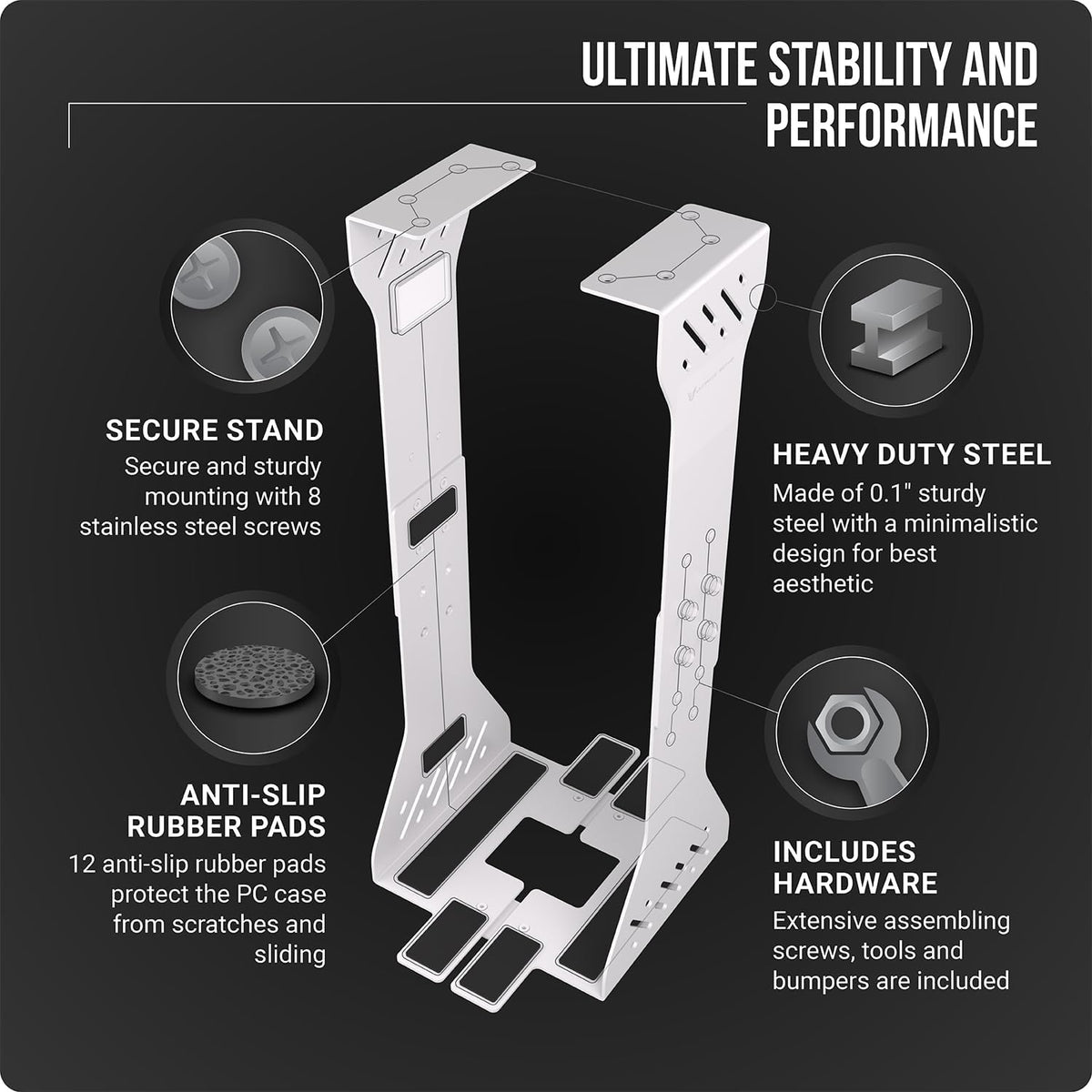 Heavy Duty Under Desk PC Holder – Up to 77 lbs Load Capacity - Adjustable Computer Tower Holder - Under Desk Computer Mount (White)