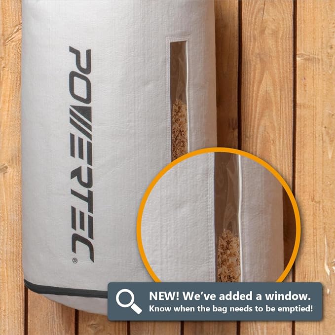POWERTEC Dust Collector Bag w/ 5" Band Clamp Kit, 1 Micron Dust Bag & 4-3/4" to