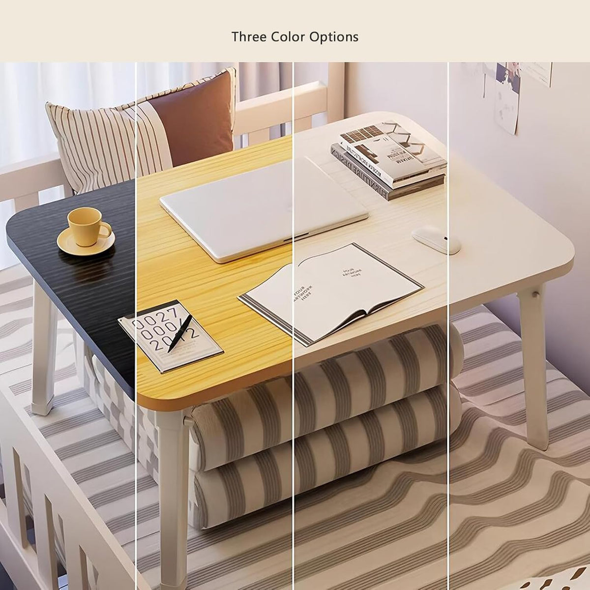 Foldable Laptop Desk for Bed, Bed Laptop Table, Foldable Portable Lap Bed Tray, 23.6 Inch Floor Table for Drawing, Reading and Writing, Bamboo