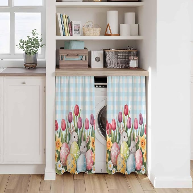 Easter Kitchen Tier Curtains 45 Inch Long 2 Panel Set, Rod Pocket Short Window