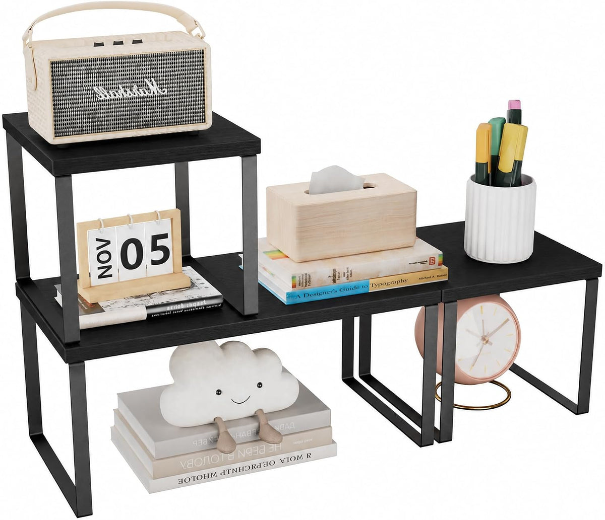 Aothia Desktop Shelf Organizer, 2-Tier Stackable Desk Shelves, Black