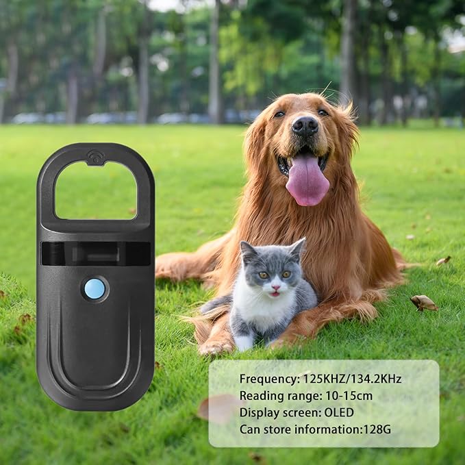 Pet Microchip Scanner ISO11784/85/FDX-B/EMID Animal Handheld Reader,134.2kHz Pet ID Scanner Rechargeable Animal Chip Registration, for Dog/Cat/Pig/Animal (Black)