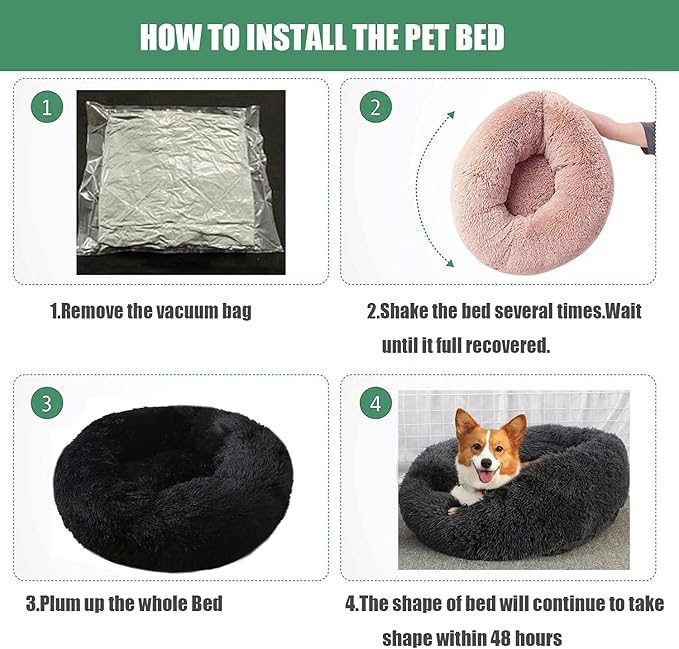 Calming Faux Fur Dog Beds Calming Donut Cuddler Dog Bed Washable Round Cat Bed Pillow Cuddler Fluffy Indoor Dog Calming Beds with Anti Slip Bottom Solid Color Light Coffee 16 Inch