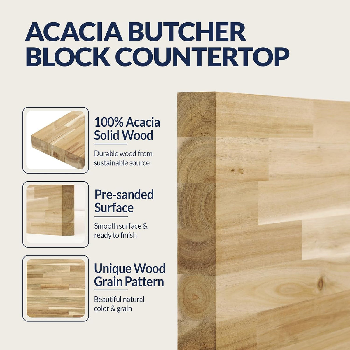Howizz Acacia Butcher Block Shelf 12" x 4ft x 1.5" Inches, Unfinished Solid Wood Countertop Shelf Board, Wooden Plank Board