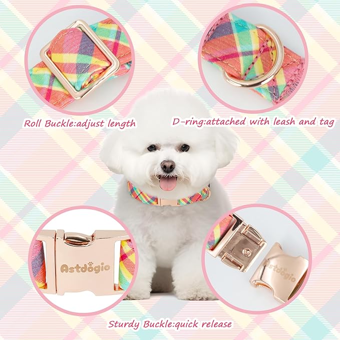 Cotton Dog Collar, Soft Adjustable Dog Collars for Extra Small Dogs, Multi-Color Plaid Dog Collar for Small Medium Large Dogs, Cute Dog Collars Perfect for Girl or Boy Dog Collars-XS