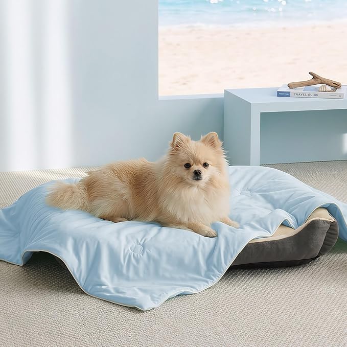 Soulbond Cooling Blanket for Large Dogs - Q-MAX>0.45, Washable Cool Pet Cats Throw Blanket for Hot Weather, Self-Cooling Soft Dog Mat for Bed Crates Couch Sofa Cars(40"x50", Light Blue)