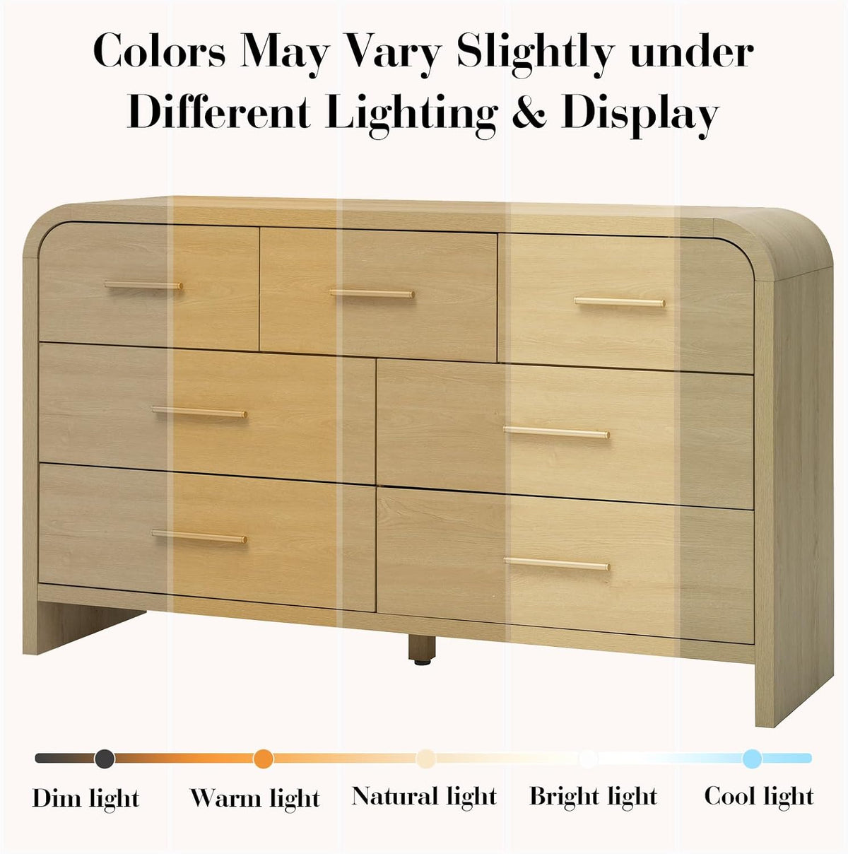 Curved Drawer Dresser for Bedroom with 7 Drawers, 54'' Wide Chest of Drawer